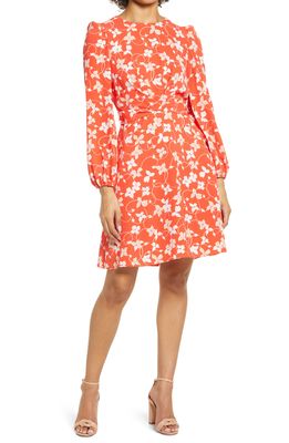 Eliza J Floral Long Sleeve Crepe Dress in Red/White