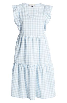 Angel Maternity Gingham Tiered Cotton Maternity/Nursing Dress in Blue