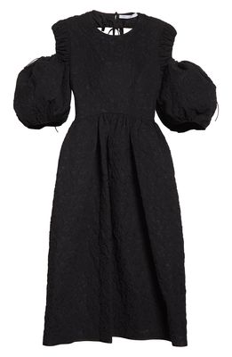 Cecilie Bahnsen Eero Cold Shoulder Puff Sleeve Cotton Blend Dress in Black
