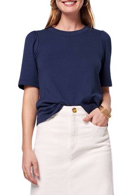 Faherty Cloud Puff Sleeve T-Shirt in Navy