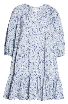 Apiece Apart Mitte Floral Print Long Sleeve Organic Cotton Dress in Sweet Blues
