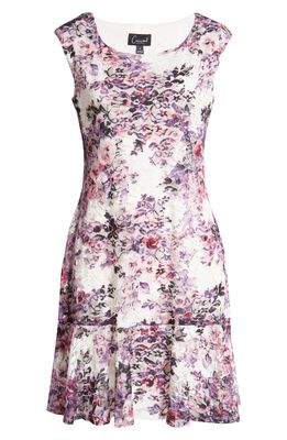 Connected Apparel Print Tier Hem Lace Dress in Dusty Rose