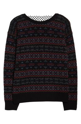 Raf Simons Fair Isle Net Back Merino Wool Sweater in Black Multicolor