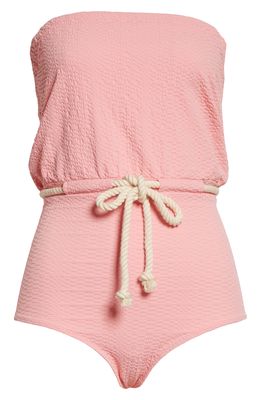 Lisa Marie Fernandez Victor Seersucker One-Piece Swimsuit in Vintage Pink Seersucker