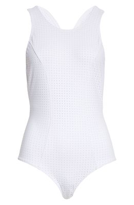 Lisa Marie Fernandez Perforated One-Piece Swimsuit in White Pale Blue Perforated