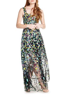 Dress the Population Anabel Sequin Fit & Flare Gown in Seafoam Multi