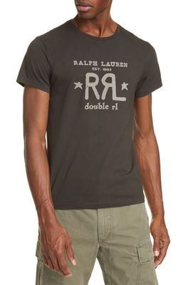 DOUBLE RL RRL Logo Graphic Tee in Faded Black
