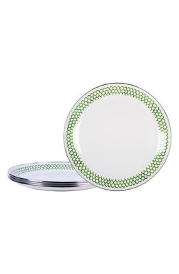 Golden Rabbit Enamelware Set of 4 Dinner Plates in Green Scallop