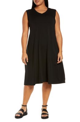 Eileen Fisher V-Neck Stretch Jersey Dress in Black