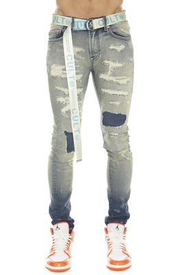 Cult of Individuality Punk Rip & Repair Super Skinny Stretch Jeans with Web Belt in Ino