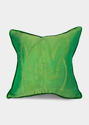 Embroidered Silk & Velvet Bunny Pillow, 18"
