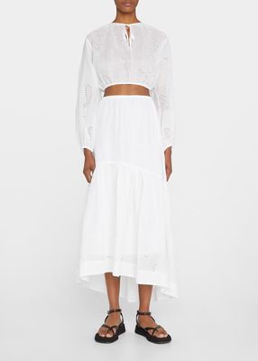 Eyelet Tiered High-Low Maxi Skirt
