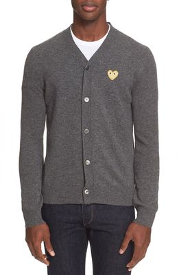 COMME DES GARCONS PLAY Commes des Garcons PLAY Wool V-Neck Cardigan in Mid Grey