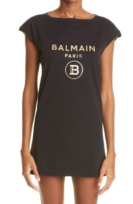 Balmain Metallic Logo Stretch Cotton Cover-Up Tunic in Black
