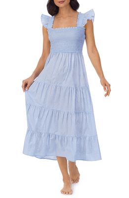 Eileen West Smocked Bodice Tiered Nightgown in Peri Chk
