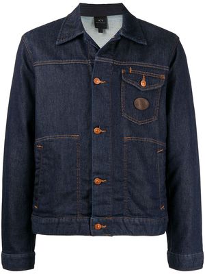 Armani Exchange chest logo-patch denim jacket - Blue