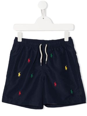 Ralph Lauren Kids all-over logo-embroidered swim shorts - Blue