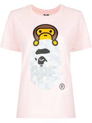 A BATHING APE® logo-print cotton T-shirt - Pink