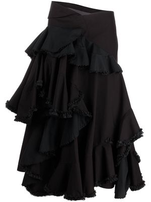 Comme des Garçons TAO asymmetric ruffle-trim midi skirt - Black
