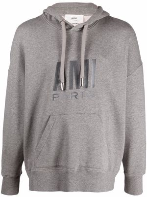 AMI Paris logo-print cotton hoodie - Grey