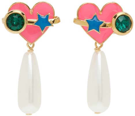 Safsafu Gold & Pink Planet Heart Earrings
