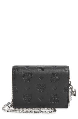 MCM Klara Monogram Leather Wallet on a Chain in Black