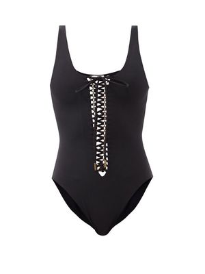 Saint Laurent - Saharienne Lace-up Swimsuit - Womens - Black