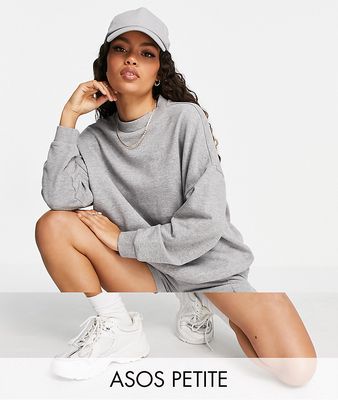 ASOS DESIGN Petite summerweight tracksuit oversized sweat / sweat short with pintuck in gray heather-Grey