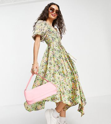 Topshop Petite midi dress in floral print-Multi