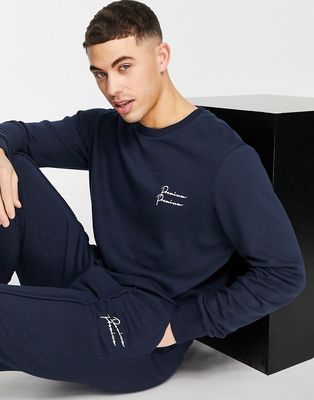 Jack & Jones Premium lounge sweatshirt with script logo in navy
