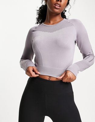 Only Play long sleeve cropped training top in slate gray-Grey