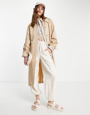 & Other Stories balloon sleeve trench coat in beige-Neutral