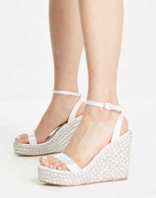 Be Mine Bridal Wide Fit Anishaa espadrille wedge sandals in ivory-White
