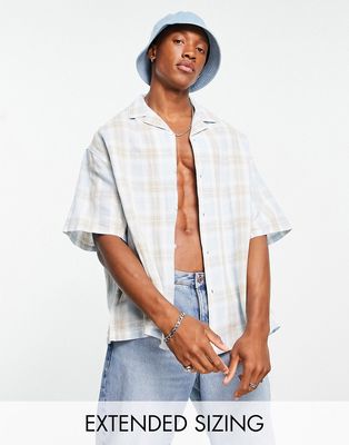 ASOS DESIGN boxy oversized linen shirt in blue and brown check