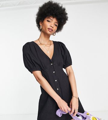 ASOS DESIGN Tall soft denim seamed mini tea dress in washed black