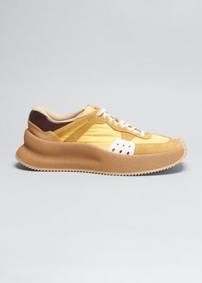 Men's Runner Mix-Leather Chunky Low-Top Sneakers