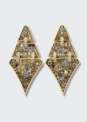 Yellow Gold Triangular Earrings with Diamonds