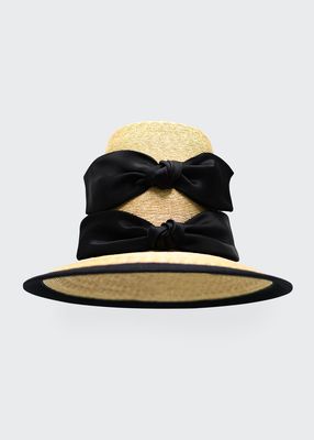 Funny Face Straw Stovepipe Hat with Double Bow