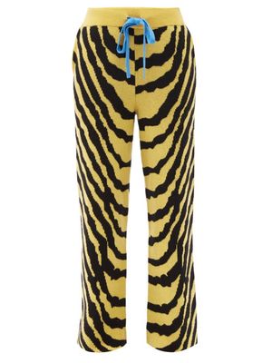 The Elder Statesman - Tiger-intarsia Cashmere Track Pants - Womens - Yellow Multi