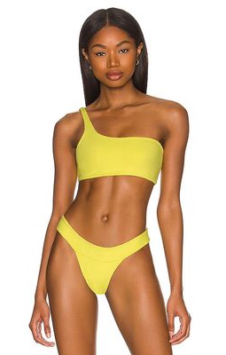Indah Everly One Shoulder Twist Bikini Top in Yellow