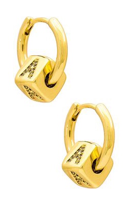 BONBONWHIMS Gold-filled Initial Dice Earrings in Metallic Gold