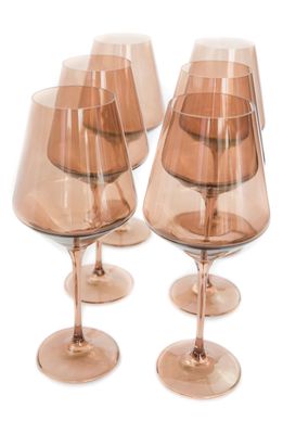 Estelle Colored Glass Set of 6 Stem Wineglasses in Amber Smoke