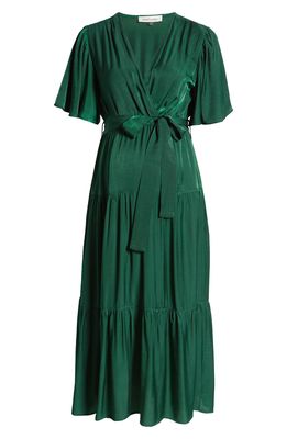 Angel Maternity Crossover Faux Wrap Maternity Maxi Dress in Green