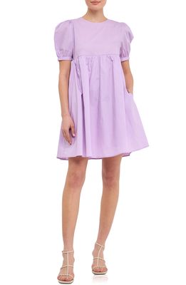 English Factory Puff Sleeve Cotton Babydoll Dress in Lavender