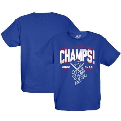 Youth Blue 84 Royal Kansas Jayhawks 2022 NCAA Men's Basketball National Champions Cut The Net T-Shirt