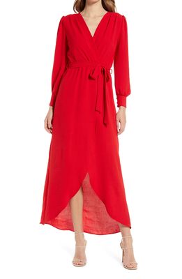 Fraiche by J Wrap Front Long Sleeve Dress in Red