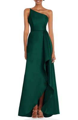 Alfred Sung One-Shoulder Satin Gown in Hunter Green