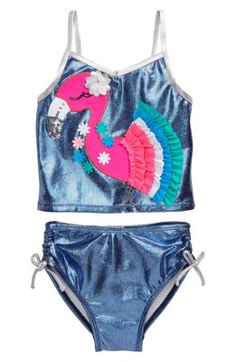 Flapdoodles Kids' Flamingo Applique Two-Piece Swimsuit in Navy