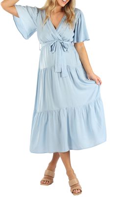 Angel Maternity Crossover Faux Wrap Maternity Maxi Dress in Light Blue
