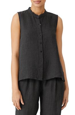 Eileen Fisher Gingham Organic Linen Sleeveless Shirt in Black